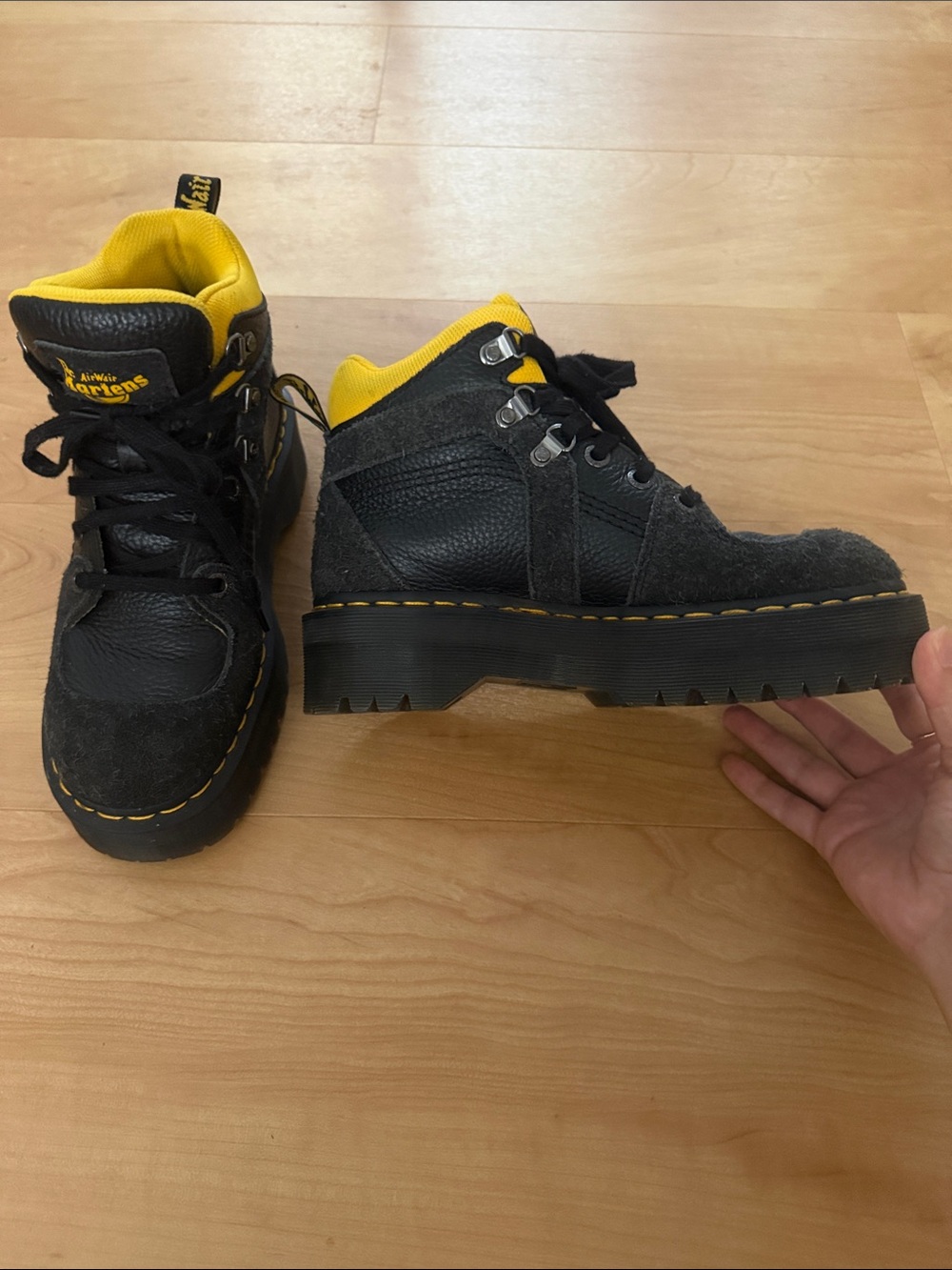 Dr. Martens Black and Yellow Lace-Up Platform Combat “Zuma” Boots